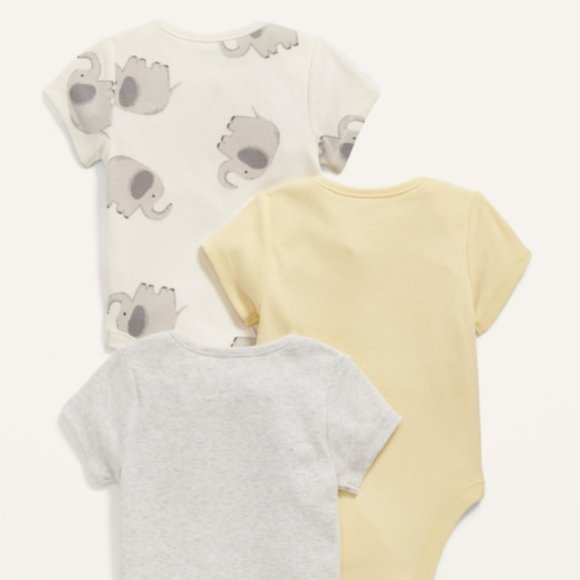 Old Navy Pack of 3 Baby Bodysuit Onesie. 6-12 MO. Cotton. Elephant. Short Sleeve - Picture 2 of 2